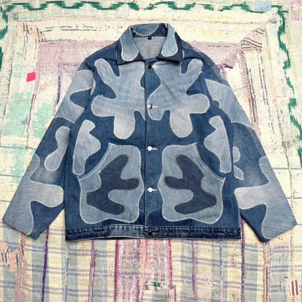 Custom upcycled patchwork denim jacket size Medium
